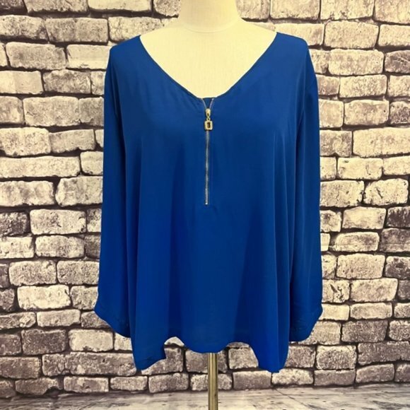 Tacera Tops - Tacera Blue Long Sleeve Blouse Size 3X
